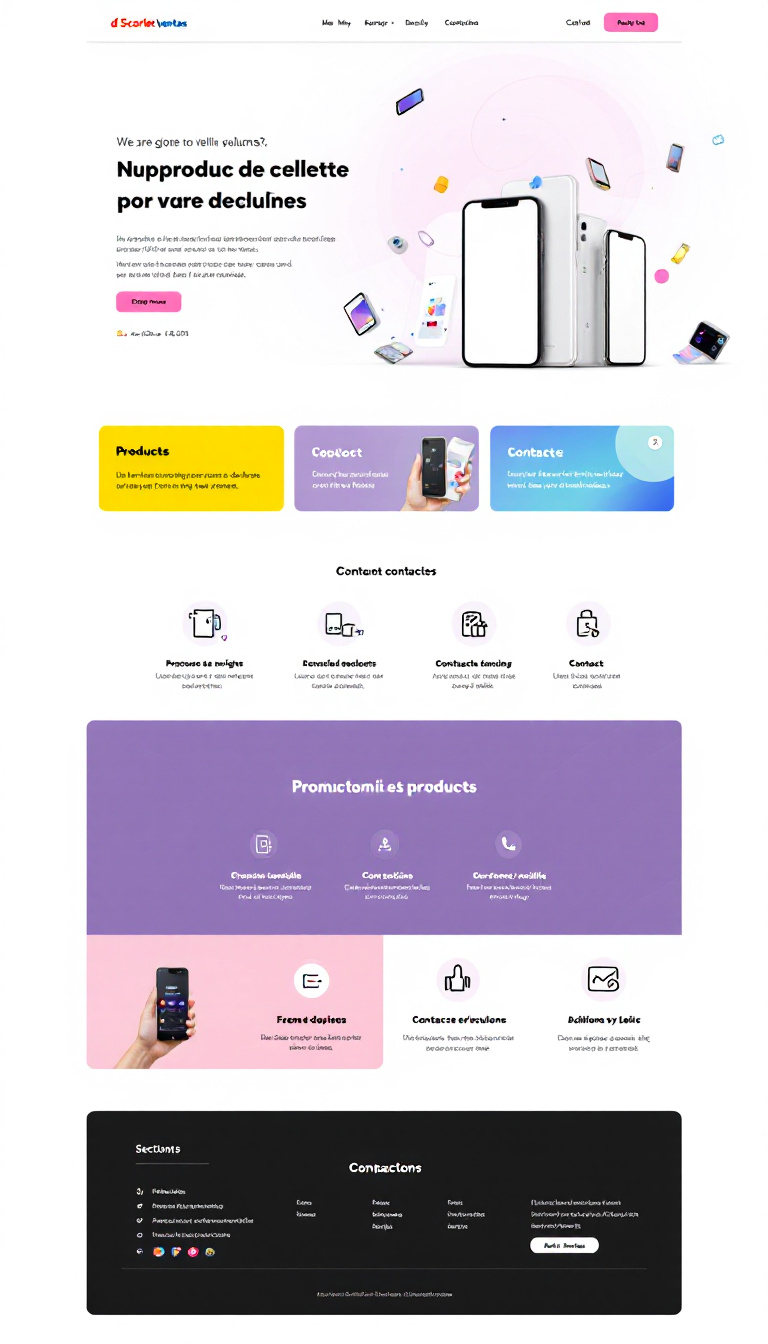 Crea un diseño simple y limpio para una página web de un negocio de venta de celulares llamado "d Scarlet ventas". Asegúrate de incluir secciones para productos, contacto y promociones.