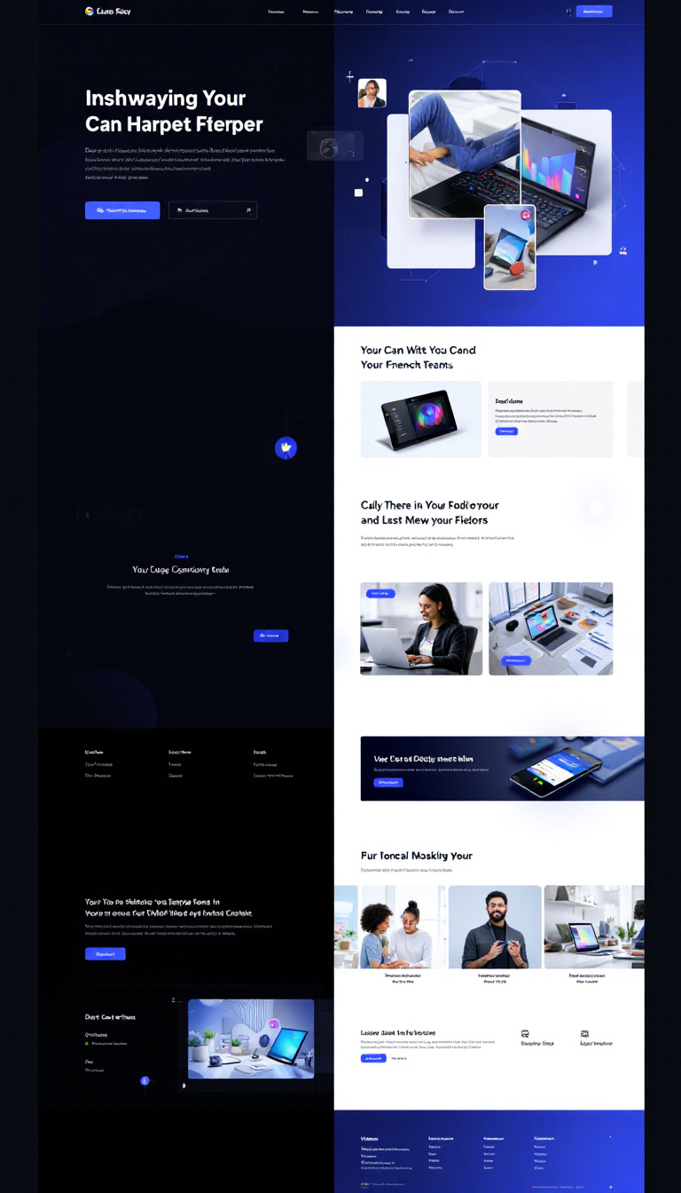 Create a sleek, modern one-page website design featuring a blue and black color scheme with 3D elements. The layout should be clean and visually appealing.