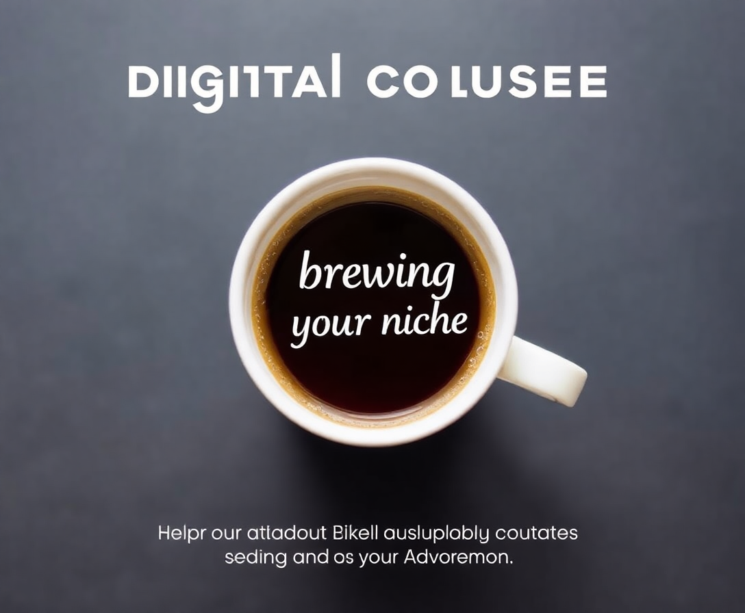 a cup of coffee with 'brewing your niche' written on it, symbolizing the process of creating unique digital courses