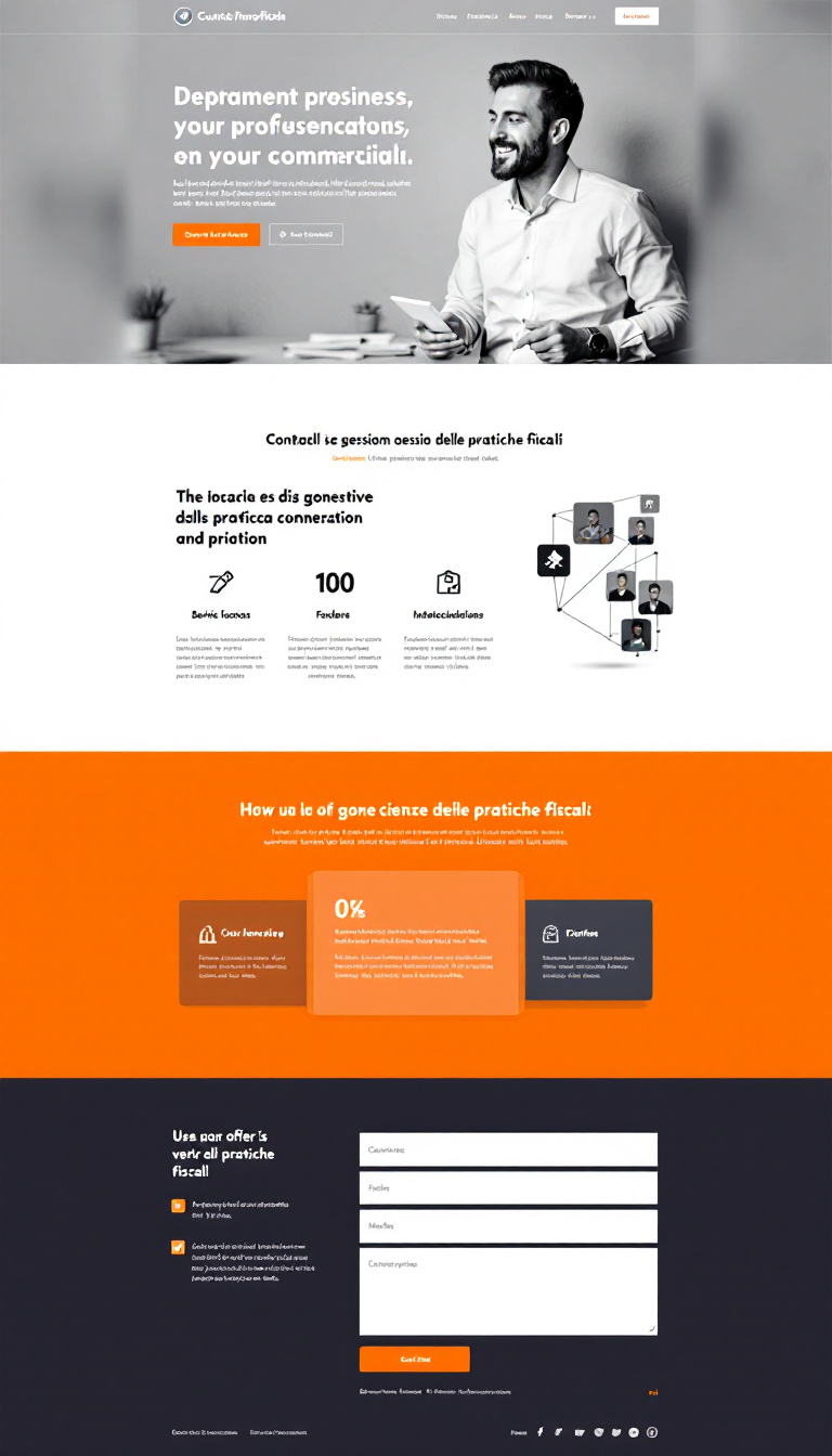 Design di un sito web per uno studio commercialista, focalizzato sull'offerta per clienti forfettari, come piccole imprese e liberi professionisti. Il sito deve avere un'estetica moderna e pulita, includere un modulo di contatto e presentare i servizi di gestione delle pratiche fiscali.