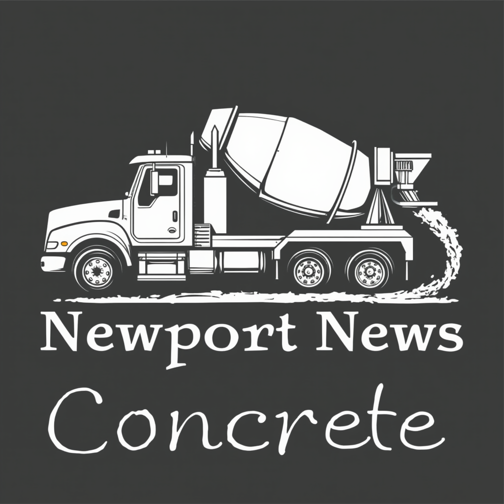 Create a logo for a lead generation website. The site is called "newport news concrete". The image needs to incorporate either a concrete truck or a concrete mixer. Make the logo simple and black and white color