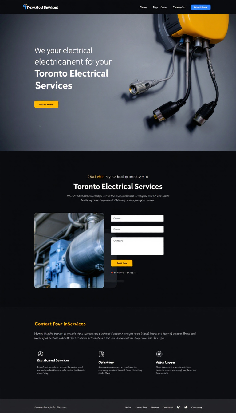 Create a modern, one-page website for Toronto Electrical Services, showcasing electrical services for homeowners. Include a contact form for inquiries and a clear list of services, emphasizing professionalism and a clean design.