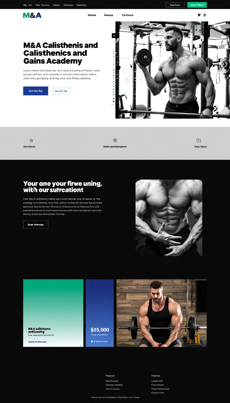 Erstelle eine einfache einseitige Website für die M&A Calisthenics and Gains Academy. Diese bietet professionelles Online- und lokales Fitness-Coaching, inklusive individuellem Training und Ernährungsberatung, um Kunden bei ihren Fitnesszielen zu unterstützen.