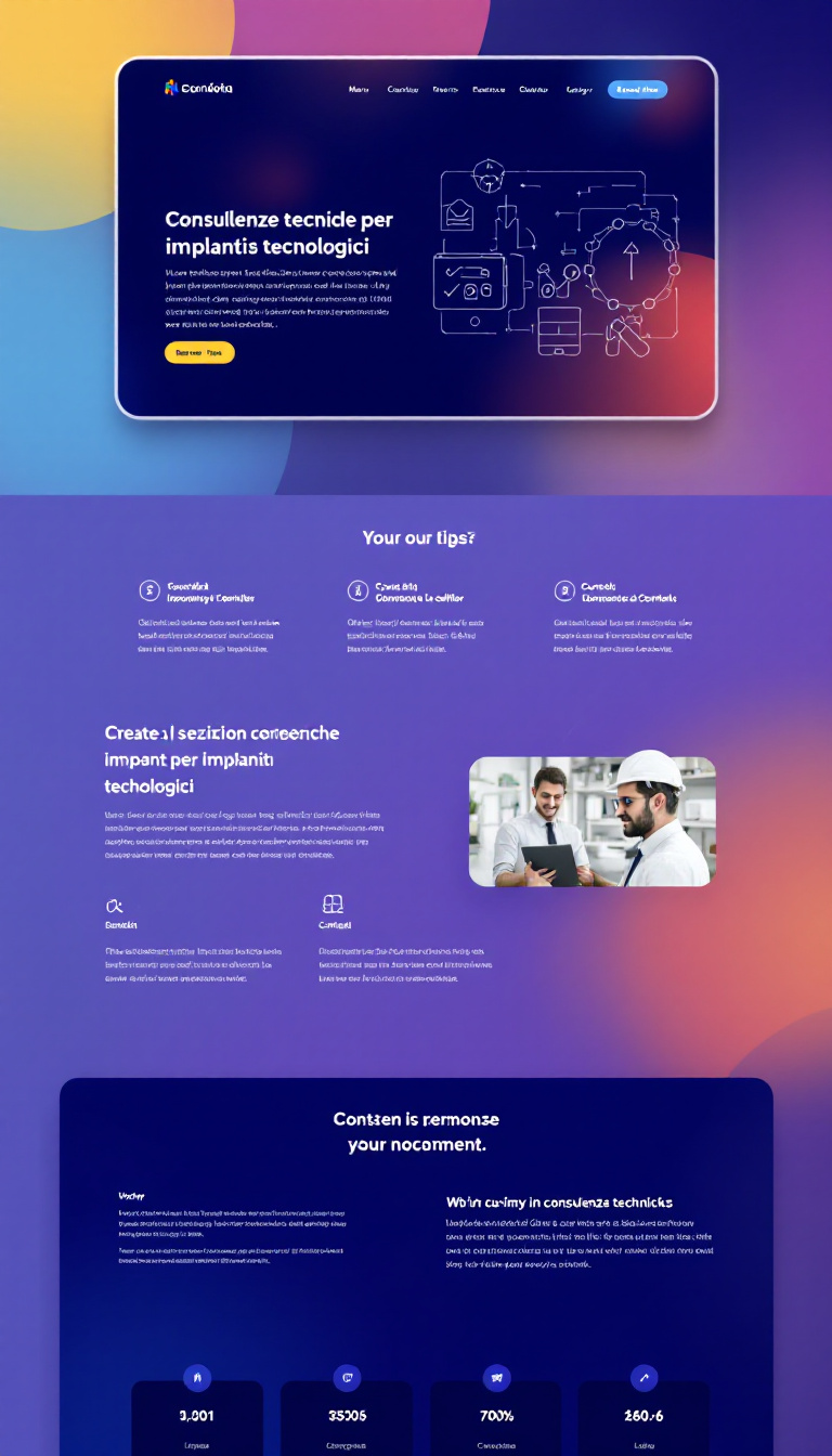 Crea una semplice e pulita homepage per un'azienda che offre consulenze tecniche per impianti tecnologici. Includi sezioni per i servizi offerti, contatti e un logo aziendale.
