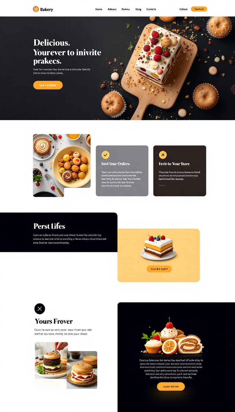 Design a sleek and professional one-page website for a bakery shop that highlights its delicious products, invites online orders, and encourages visits to the store. The layout should be clean, visually appealing, and user-friendly to attract customers effectively.