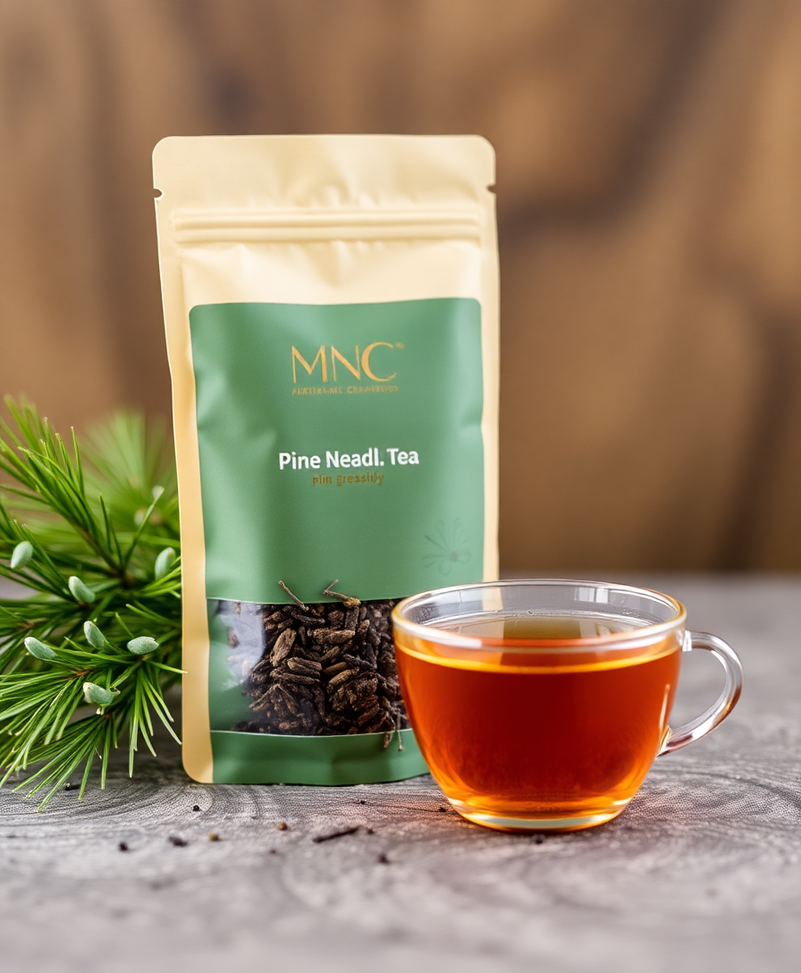 a package of mosi-o-oa-thunya pine needle tea with product details