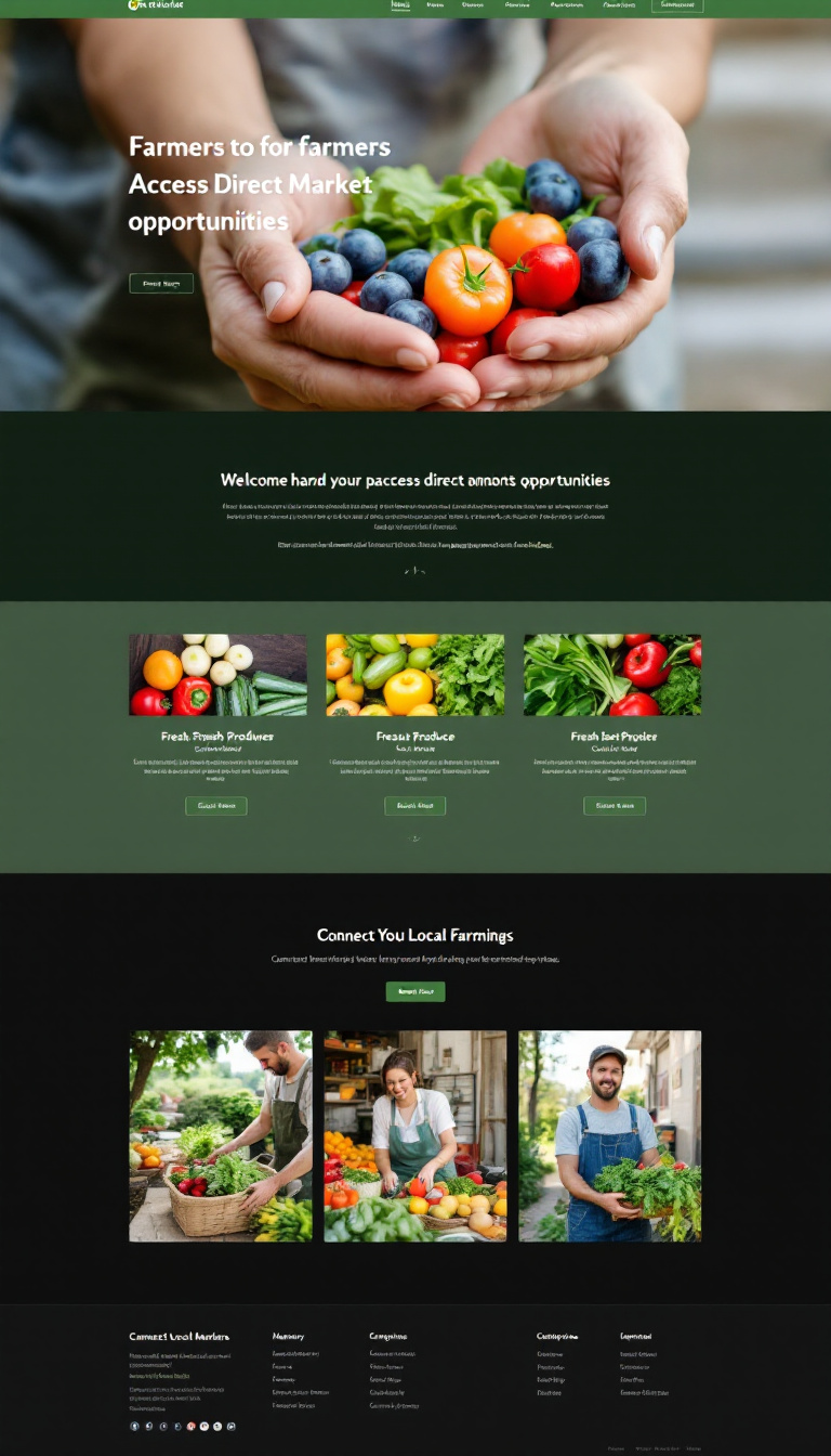 Create a one-page website for farmers to access direct market opportunities, showcasing fresh produce and connecting them with local buyers. The design should be simple, clean, and user-friendly.