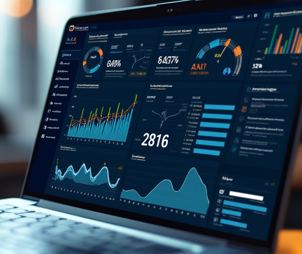 AI marketing dashboard visualization with data analytics and campaign performance metrics