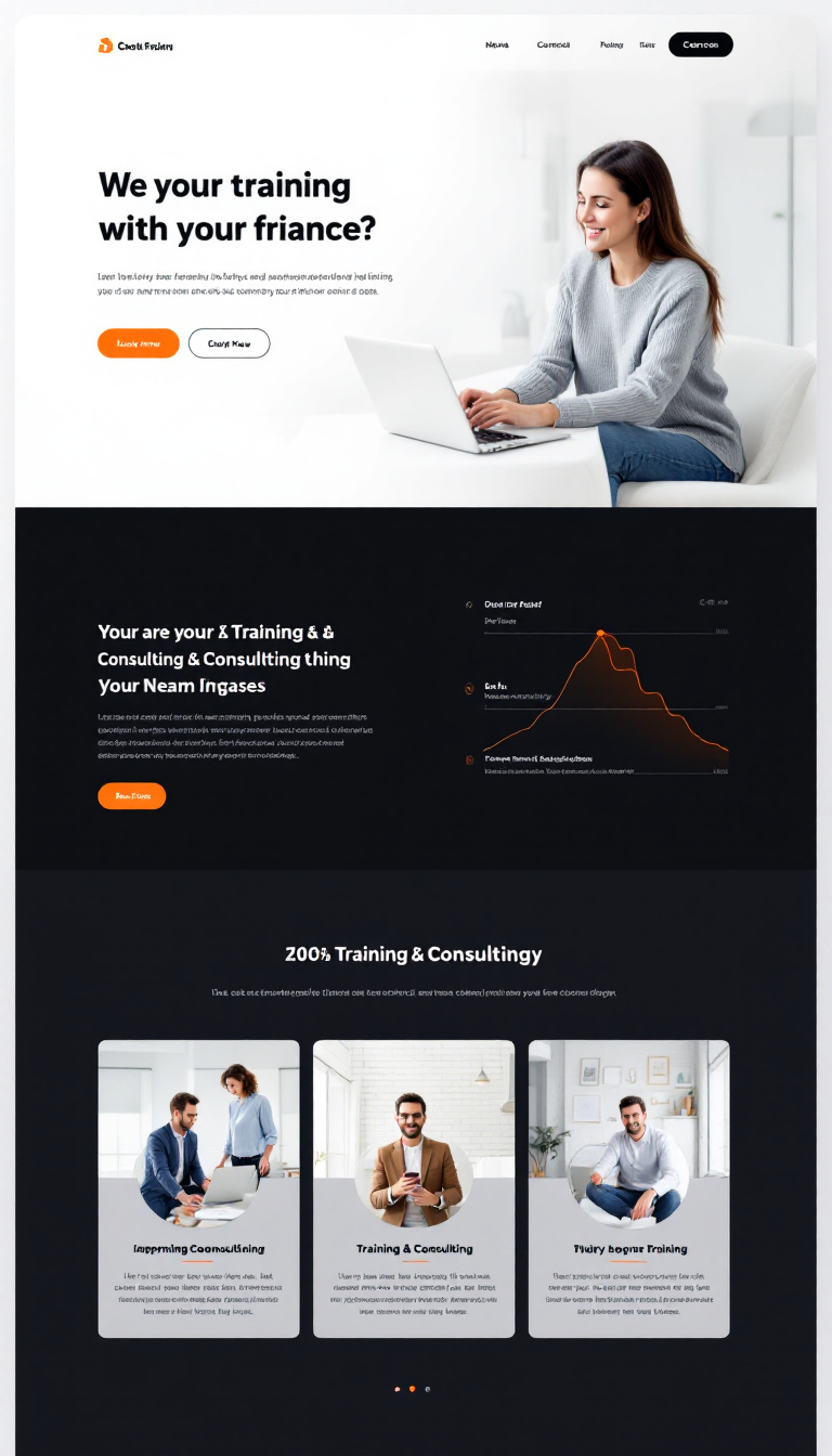 Create a simple, clean one-page Training & Consulting website inspired by the design of the provided template, focusing on professional layout, clear typography, and effective use of images. Please emphasize a modern aesthetic and user-friendly navigation.