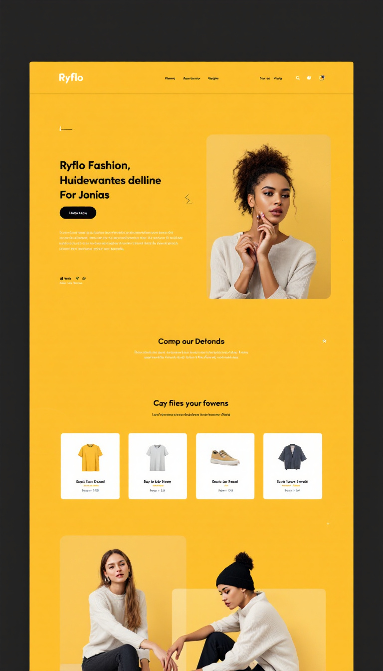 Crie uma página de e-commerce chamada Ryflo Fashion, voltada para jovens, com um design moderno e minimalista. O site deve apresentar um catálogo de produtos e um carrinho de compras, além de oferecer fácil navegação e um sistema intuitivo de compras online.