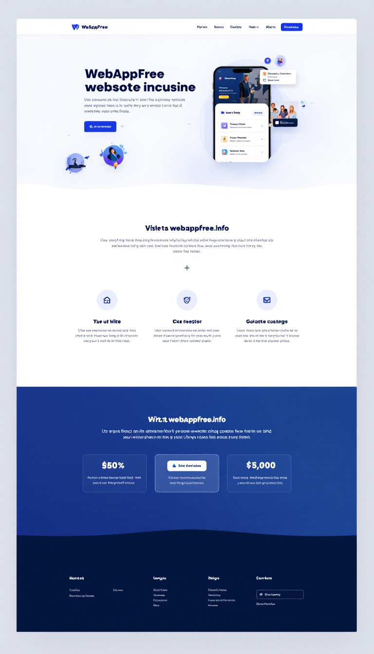 Design a simple one-page website for "WebAppFree" with a clean layout and a clear call-to-action directing visitors to "webappfree.info". Include engaging visuals and concise text to capture the audience's interest.