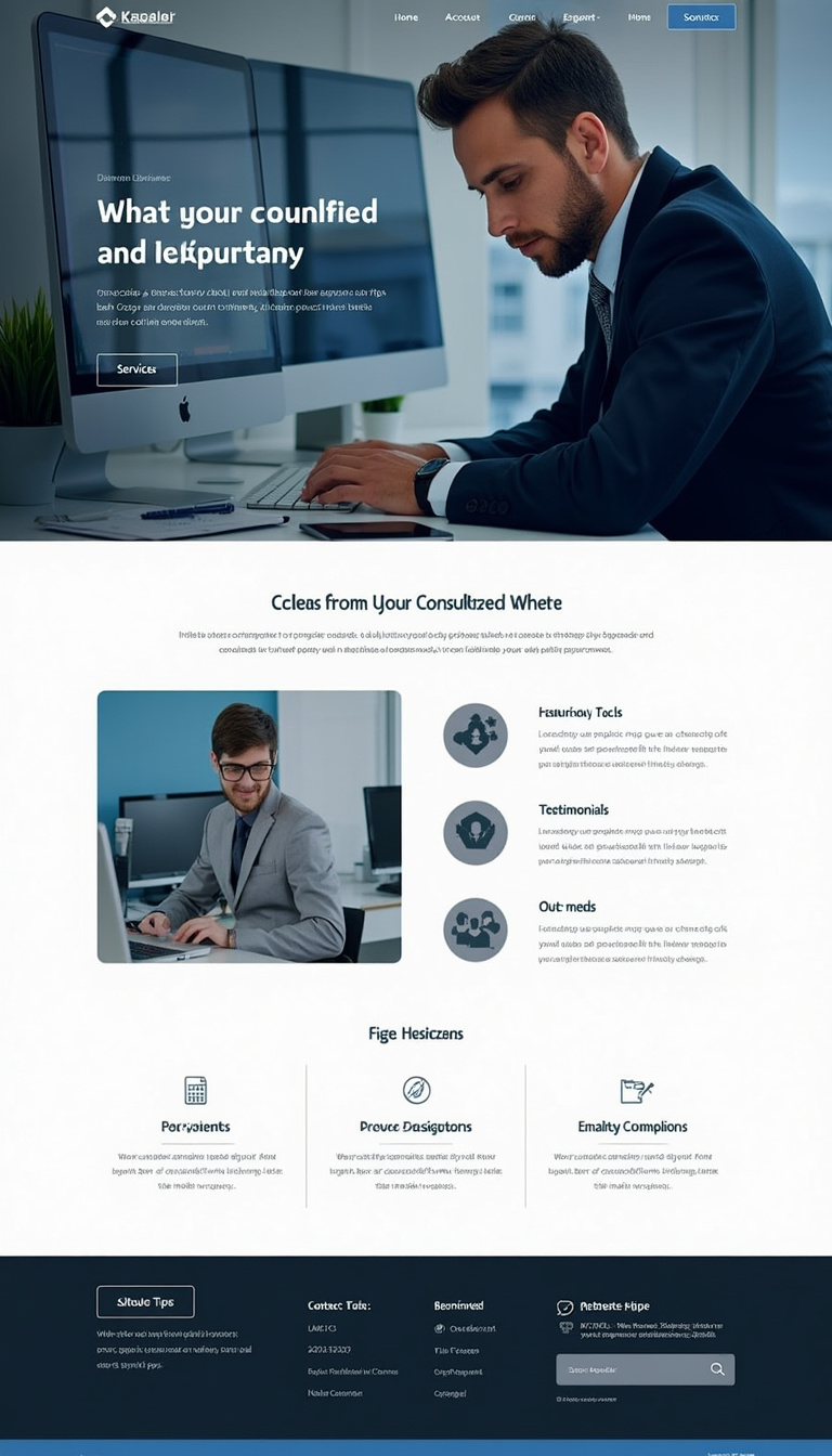 Design a one-page website for an IT consulting business, featuring a professional layout that highlights services, testimonials, and contact information while maintaining a clean and modern aesthetic.