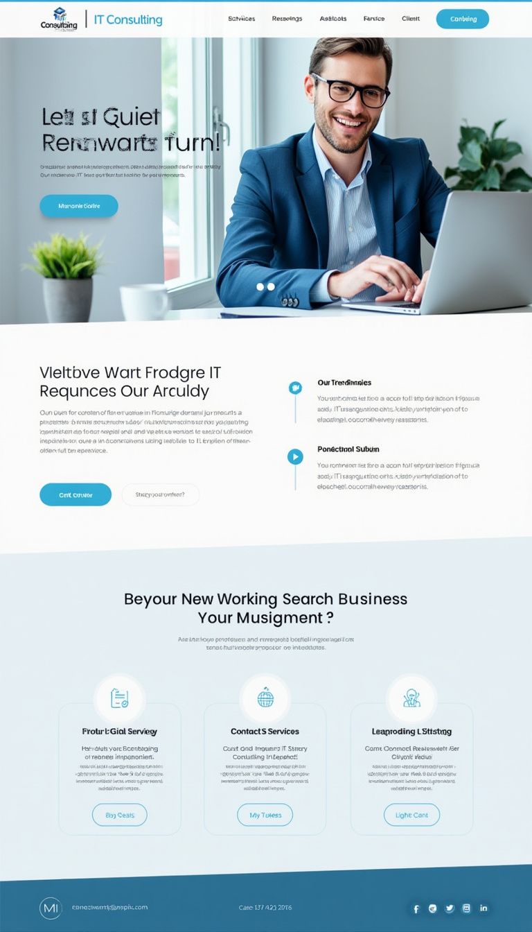 Design a simple and clean one-page website for an IT consulting business, highlighting services offered, client testimonials, and contact information. The layout should be modern and user-friendly.