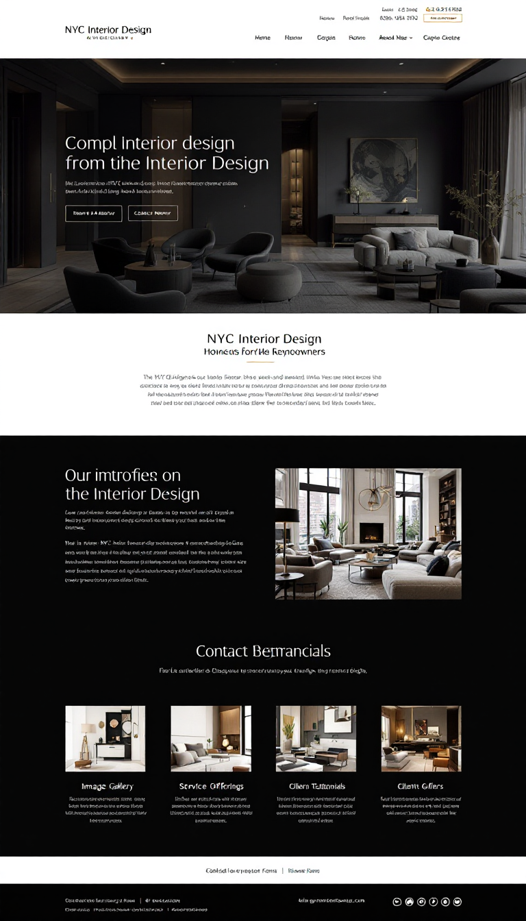 Design a sleek one-page lead generation website for NYC interior design services aimed at homeowners. The site should feature an elegant layout with a high-resolution hero image, concise sections on the business's expertise, image gallery, service offerings, client testimonials, and a user-friendly contact form, all reflecting modern luxury. Prioritize SEO optimization with keywords related to NYC interior design.