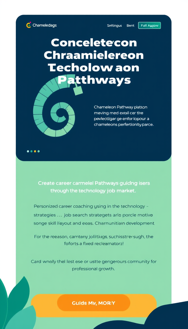Create a digital career development platform named ChameleonPathways, focusing on guiding users through the technology job market. The platform will offer personalized career coaching, job search strategies, and resources for skill development, while fostering an inclusive community for professional growth.