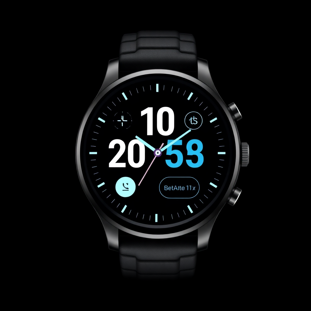 sleek black smart watch with a digital display showing time and notifications, perfect for business professionals