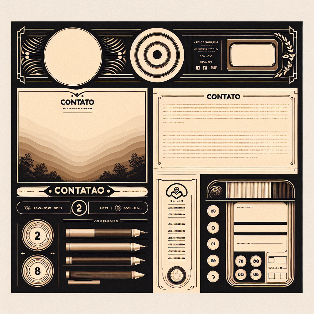 Create an image that has a similar layout to the provided image, with a clean and professional design. The background should be simple and harmonious in color scheme. Include a header with the title 'Contato' and sections for contact information. Ensure the overall look is suitable for a contact page.