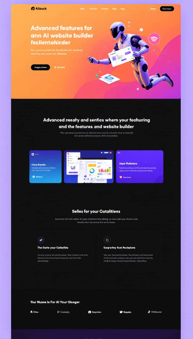 Design a clean, one-page website that showcases advanced features of an AI website builder, highlighting its innovative techniques and capabilities. The layout should be modern and user-friendly, emphasizing ease of use and efficiency.