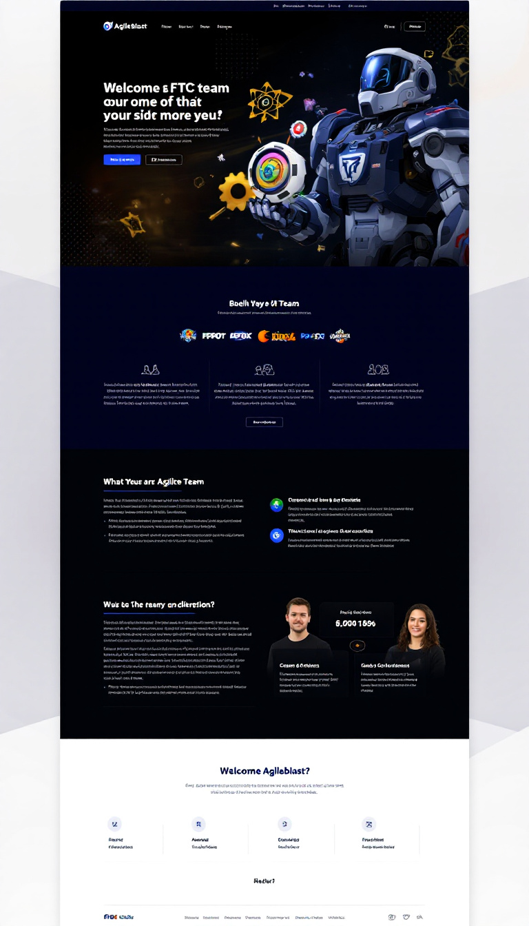 Design a simple one-page website for the FTC team "Agileblast." The layout should be clean and modern, showcasing team information, values, and achievements with engaging visuals.