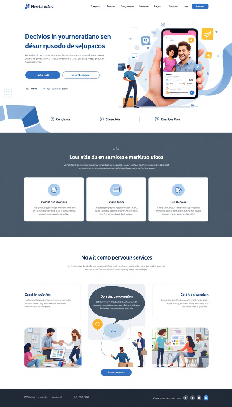 Crie um site para uma empresa de negócios e marketing público, focado na apresentação de serviços e soluções oferecidas. O design deve ser simples e limpo, com informações claras e um layout atrativo.