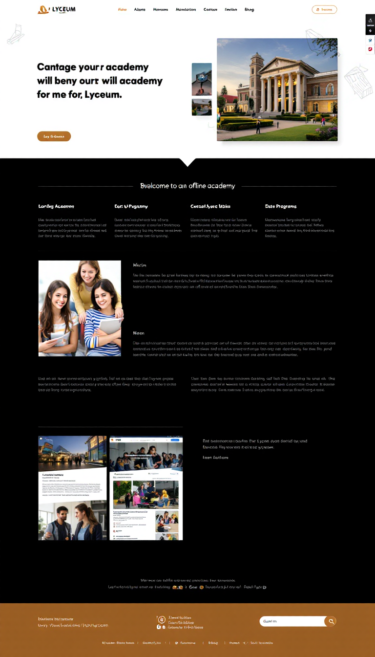 Design a one-page website for an offline academy named "Lyceum" located in Daska, Pakistan. The layout should be simple and clean, highlighting key information about the academy's programs, mission, and contact details.