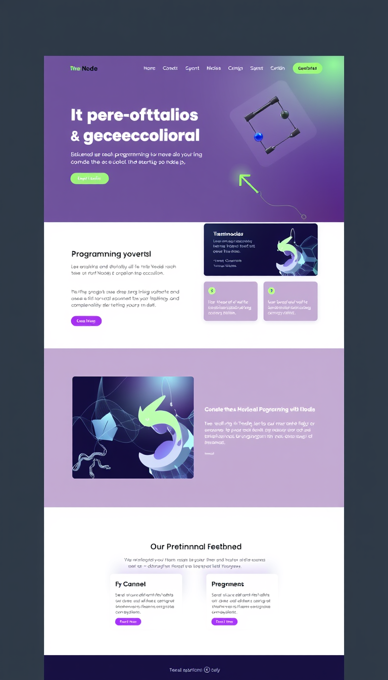 A modern one-page website for an IT consulting service specializing in programming with Node.js. The design should include sections for a service overview highlighting programming services, a testimonial section showcasing client feedback, and an overall sleek and professional aesthetic. The color scheme should be contemporary and appealing to a tech-savvy audience.