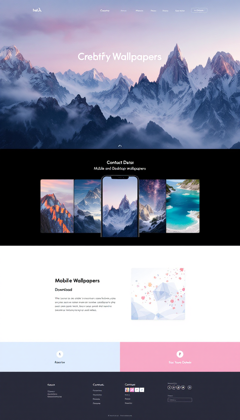 Create a simple, modern, and minimalist one-page website to showcase and download mobile and desktop wallpapers, including a section for contact details.