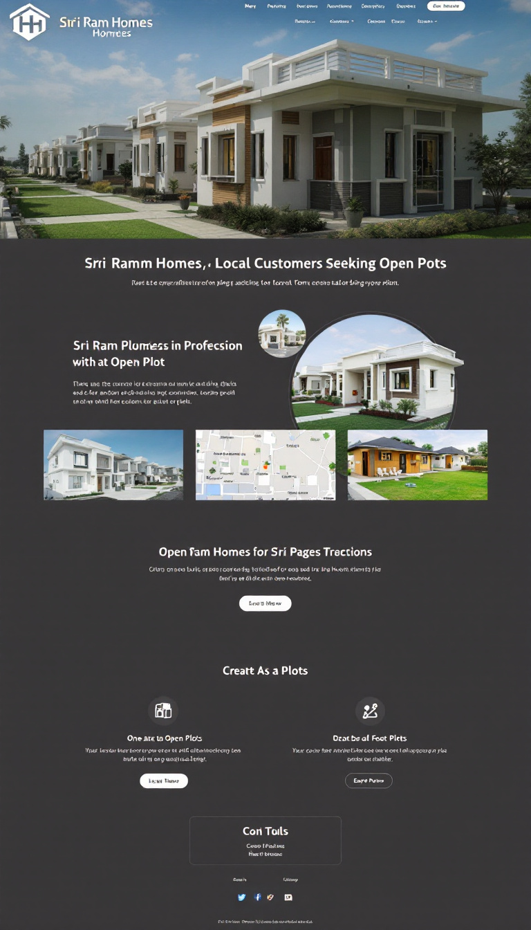 Create a one-page professional website for Sri Ram Homes, focused on local customers seeking open plot services. The design should be clean, visually appealing, and include essential information about the plots and contact details.