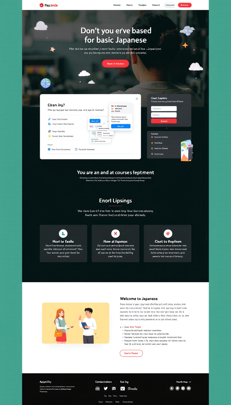 Create a simple, engaging one-page website for students interested in a basic Japanese course, featuring clear navigation, inviting visuals, and accessible information about the course content and enrollment.