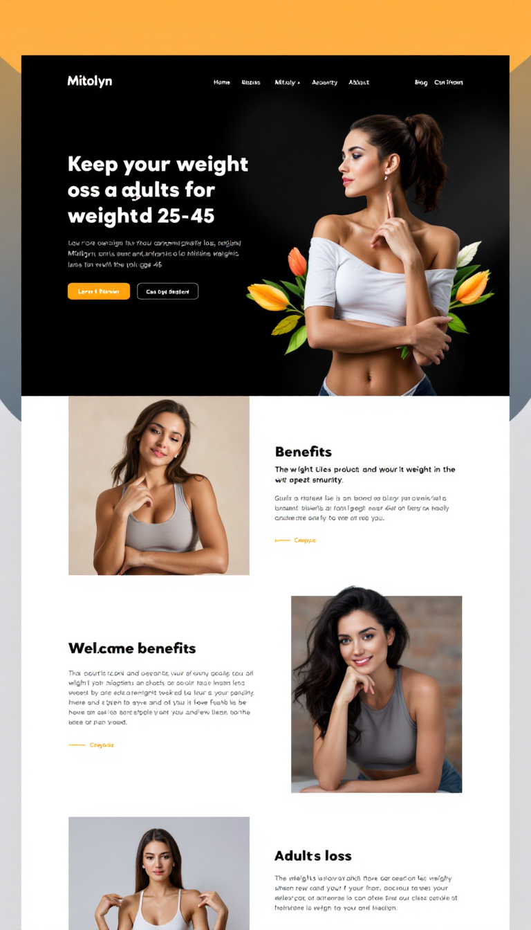 Design a clean, professional one-page website for Mitolyn, a weight loss product for adults aged 25-45. The mobile-friendly layout should include sections for product details, benefits, and showcase a modern aesthetic.