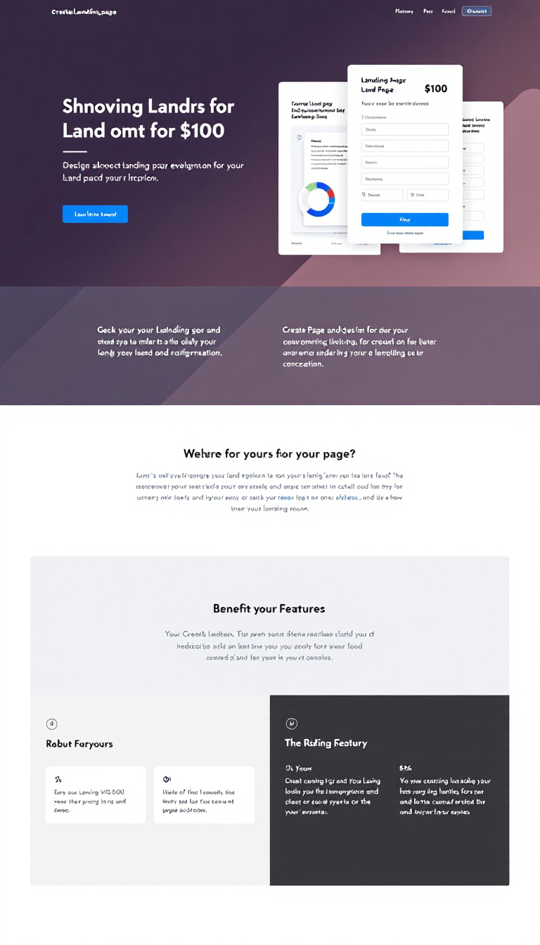 Design a simple one-page website for "createlanding.page," showcasing landing page development services priced at $100. The layout should be clean and professional, highlighting the service's benefits and features.