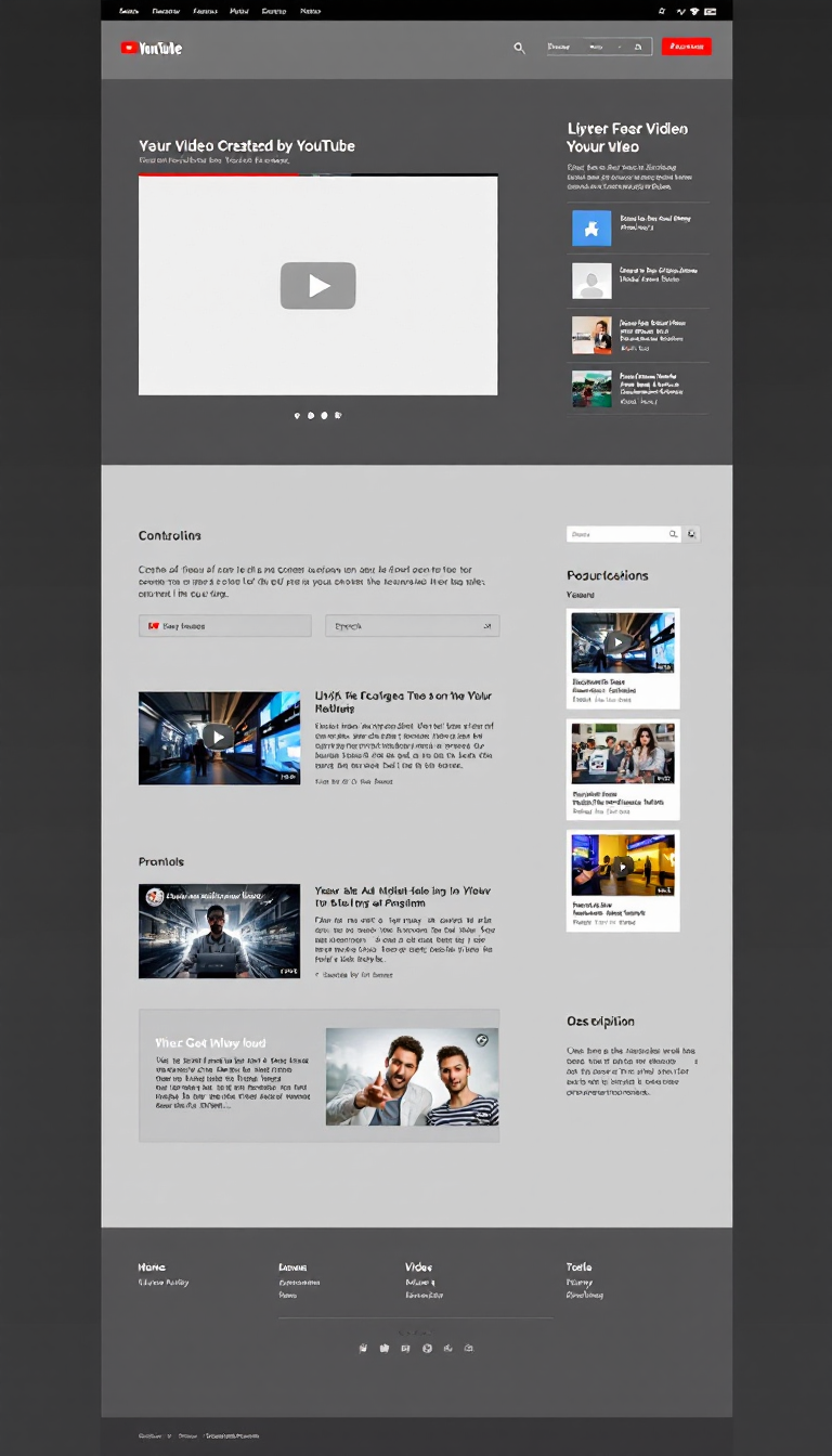 Create a simple and clean one-page website design inspired by YouTube, featuring a video player, a search bar, and a layout for video thumbnails and descriptions. Focus on a user-friendly interface and minimalistic aesthetics.