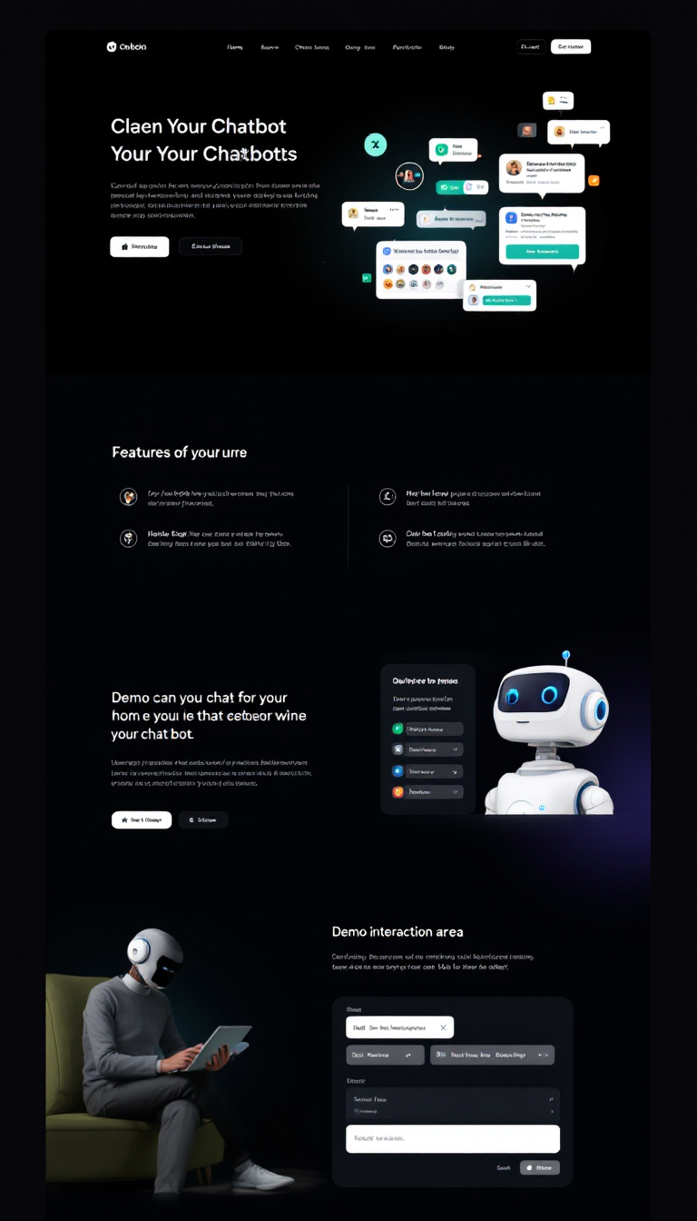 Design a simple one-page website showcasing a chatbot. The layout should be clean and user-friendly, focusing on the chatbot's features, benefits, and a demo interaction area.