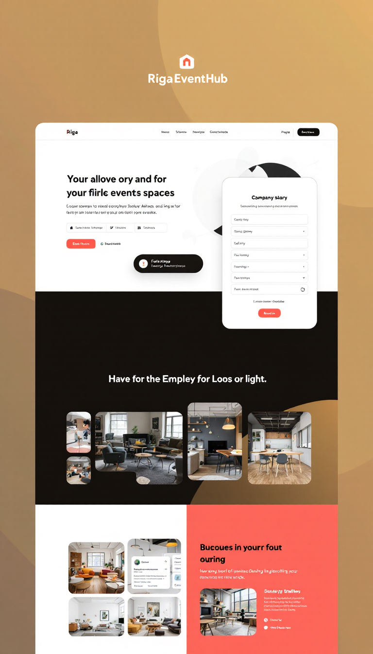 Create a one-page website titled 'RigaEventHub' for Startup House Riga. The site should offer a sophisticated and user-friendly booking experience for event spaces, featuring sections for the company story, dynamic booking tools, a visual gallery, pricing updates, favorites, and language options, all in a professional and contemporary design.