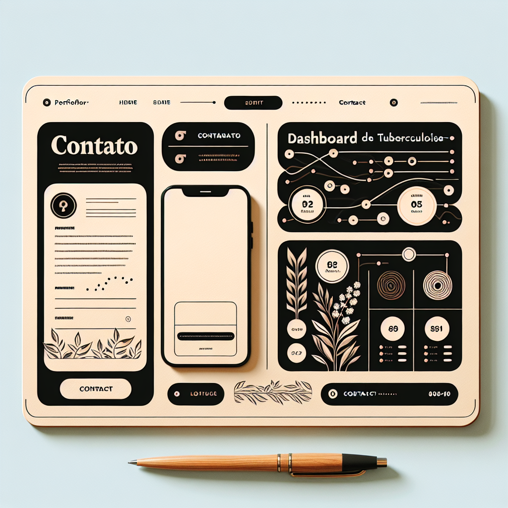 Create an image that has a similar layout to the provided image, but replace the text 'Dashboard de Tuberculose' with 'Contato'. The design should be clean and professional, suitable for a contact page. Include a header with the title 'Contato' and a section for contact information. The background should be simple and the overall color scheme should be harmonious.