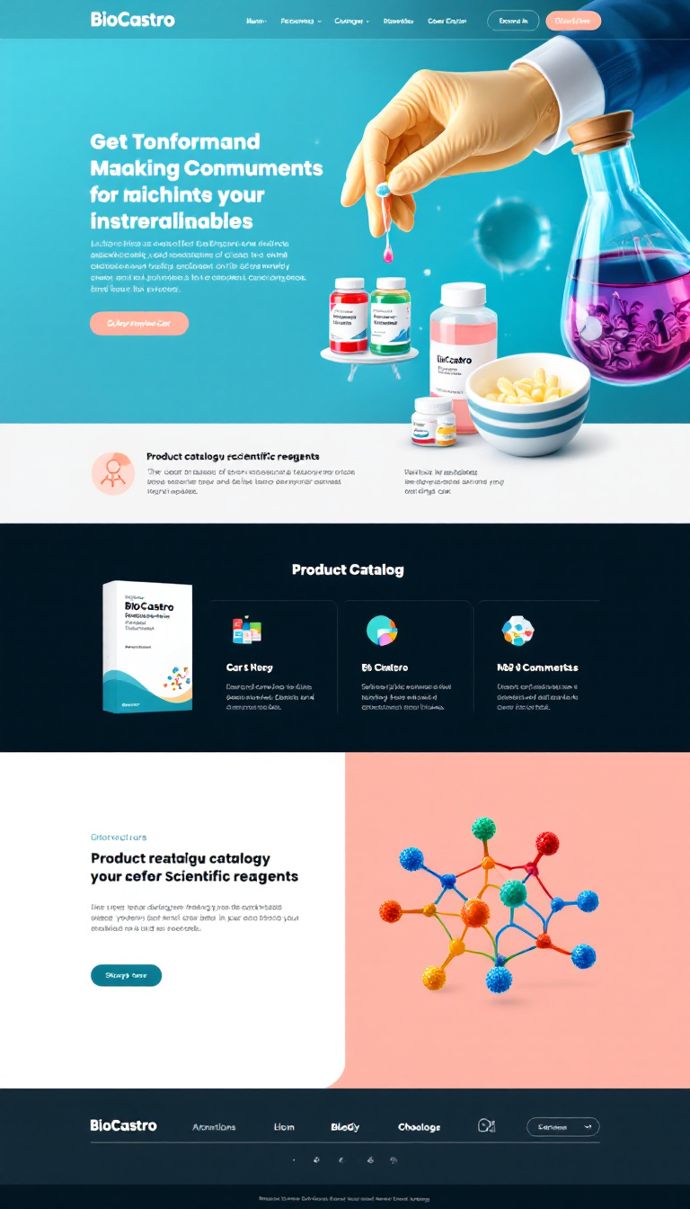 Create a sleek one-page e-commerce website for BioCastro featuring a product catalog of scientific reagents and a shopping cart. The design should be modern and user-friendly, tailored for businesses in the science sector.