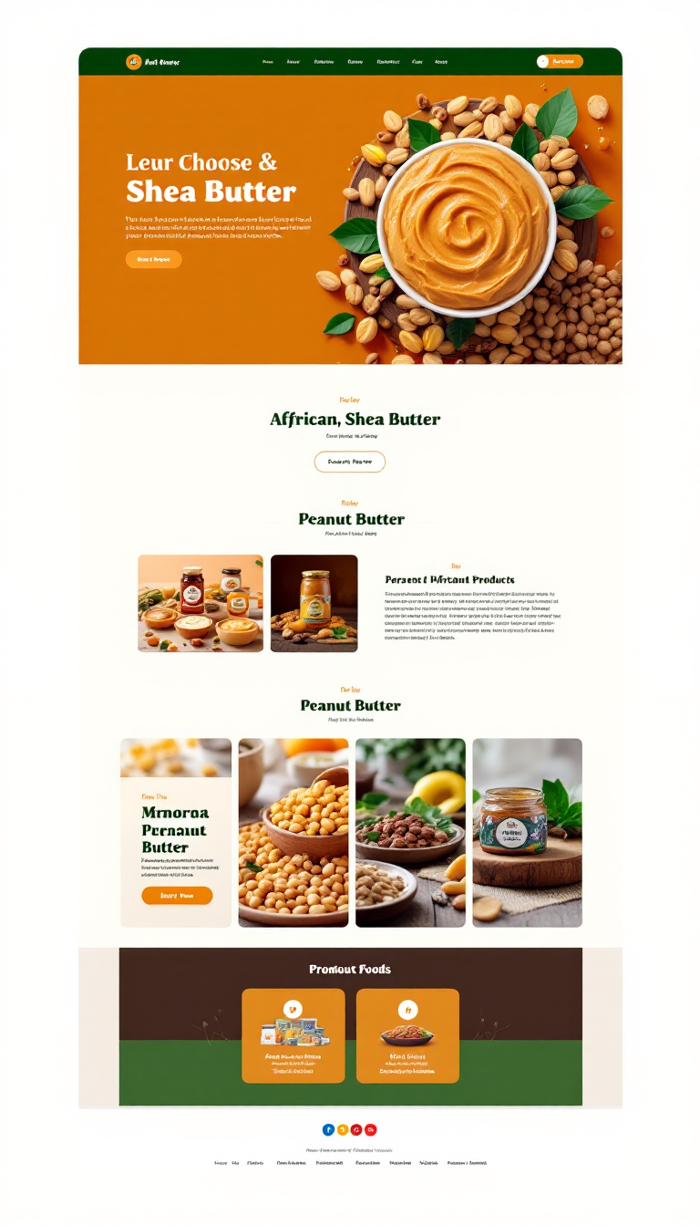 Design a simple, one-page e-commerce website to showcase and sell shea butter, peanut butter, and a variety of African food products and crafts. The layout should be clean and user-friendly, emphasizing vibrant visuals and easy navigation.