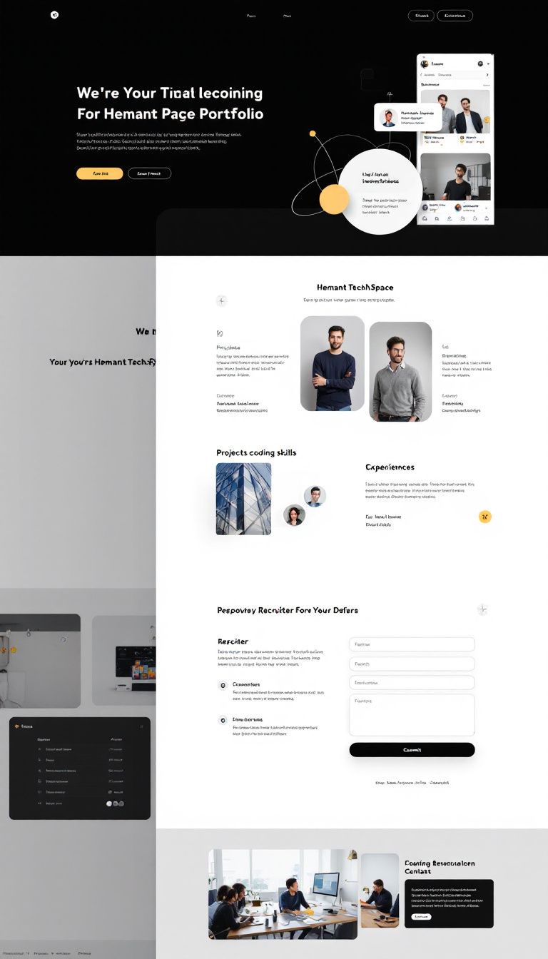 Design a modern, minimalist one-page portfolio website for HemantTechSpace. Highlight projects, coding skills, and experiences to attract recruiters, featuring a contact form for easy communication in a sleek layout with a neutral color palette.