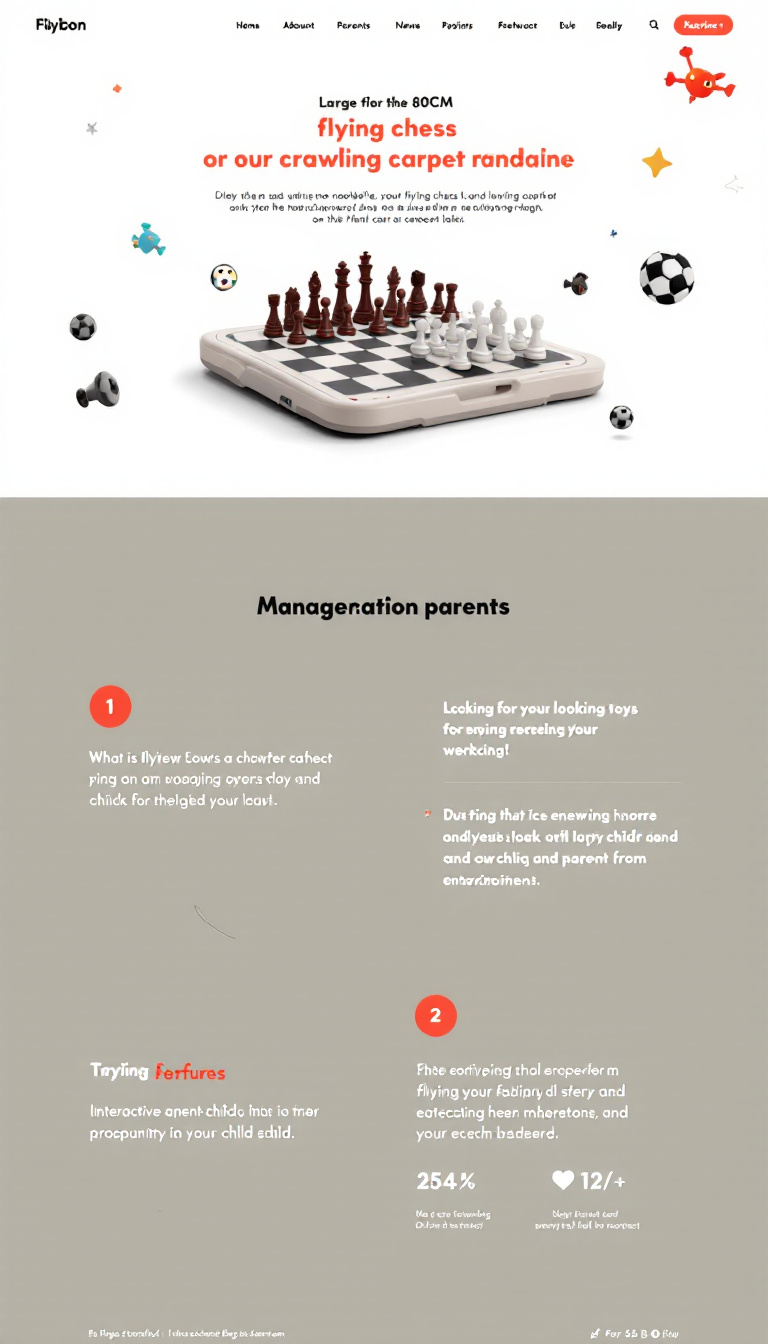 Design a modern landing page for a large 80CM flying chess crawling carpet pad, targeting parents looking for engaging educational toys. The layout should emphasize interactive parent-child play and entertainment features.