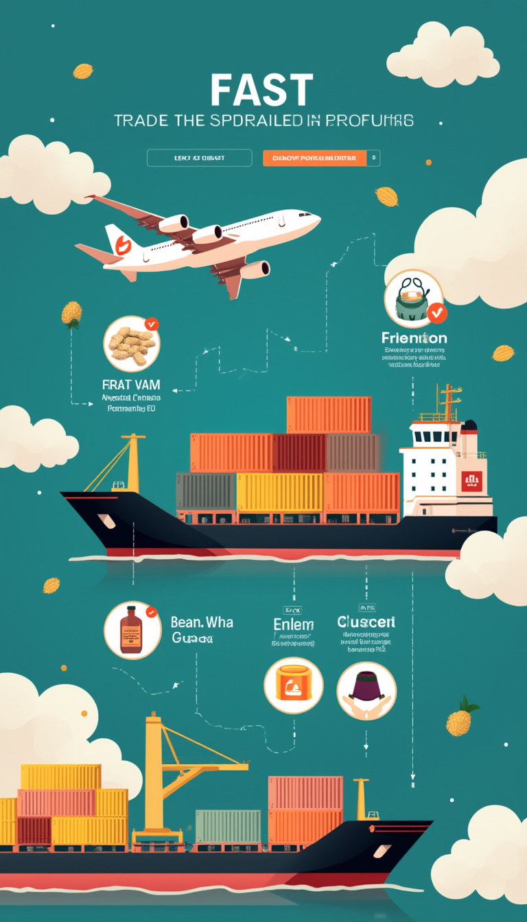 Create a one-page website with an immersive scrolling experience that narrates the global trade process. As users scroll, animations of an airplane flying, containers loading onto a ship, and interactive product presentations for items like Guar Gum and Aloe Vera should smoothly unfold, creating a visually engaging and intuitive journey.