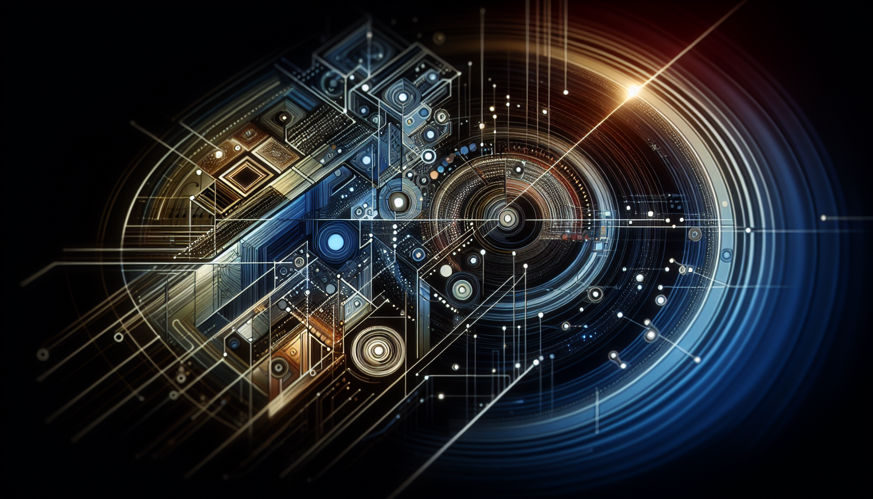 an abstract representation of technology, featuring elements like circuit patterns, digital interfaces, and futuristic designs, without any text