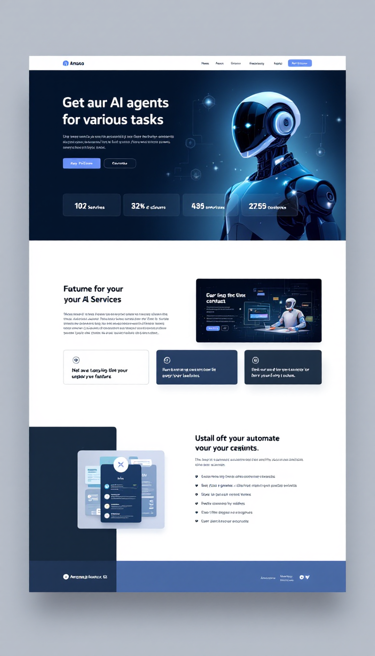 Create a simple and futuristic one-page website for a business that offers AI agents for automating various tasks. The design should be clean and user-friendly, with sections for services, features, and contact information, suitable for deployment on Amazon S3.