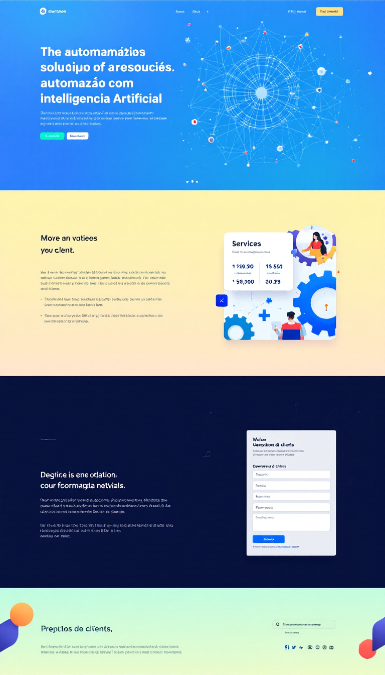 Crie um site moderno e clean para uma startup que oferece soluções de automação com inteligência artificial. O design deve refletir inovação e simplicidade, utilizando uma paleta de cores sóbrias, como azul, branco e cinza, e incluir seções sobre serviços, missão, depoimentos de clientes e um formulário de contato.