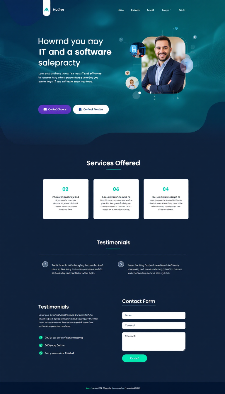 Design a simple one-page personal portfolio website for an IT and software salesperson, showcasing skills, experience, and contact information. Include sections for an introduction, services offered, testimonials, and a contact form.