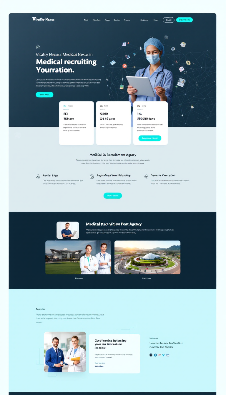 Design a simple and clean one-page website for "Vitality Nexus," a medical recruitment agency targeting the Australian market. Focus on a professional aesthetic and user-friendly layout.