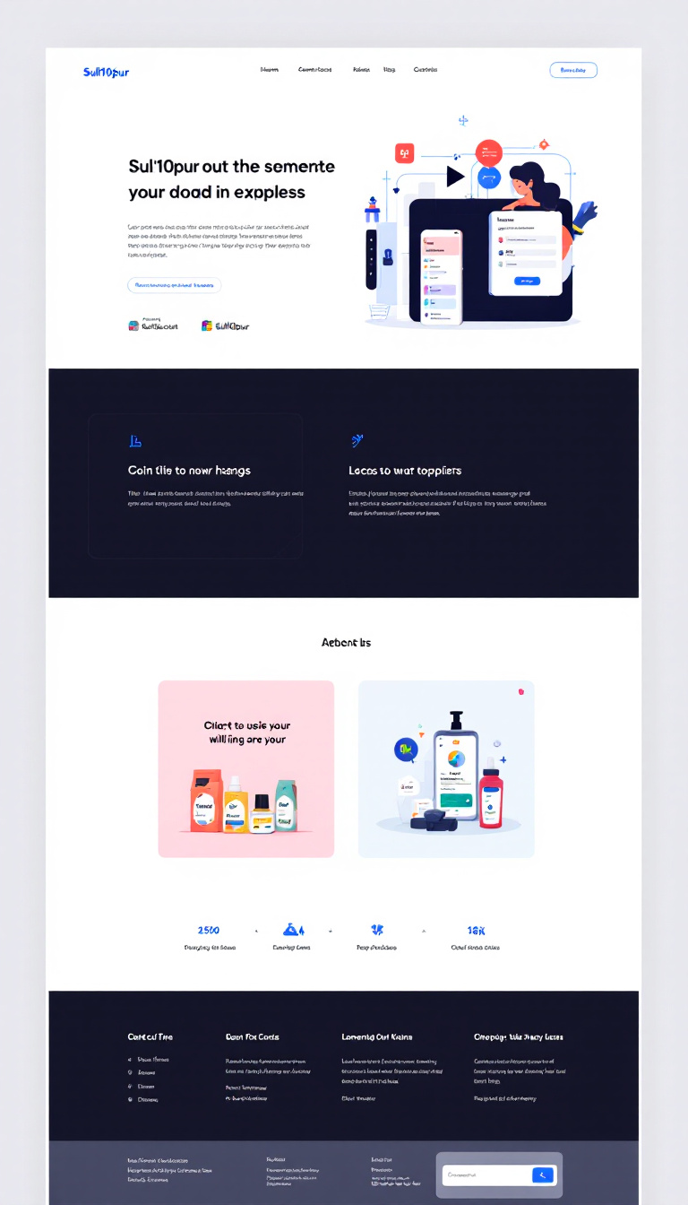 Design a simple and clean one-page website for a Blinkit clone called Sul10pur, featuring a modern layout with a seamless user interface, showcasing the brand's logo, a brief description, and a vibrant product display.