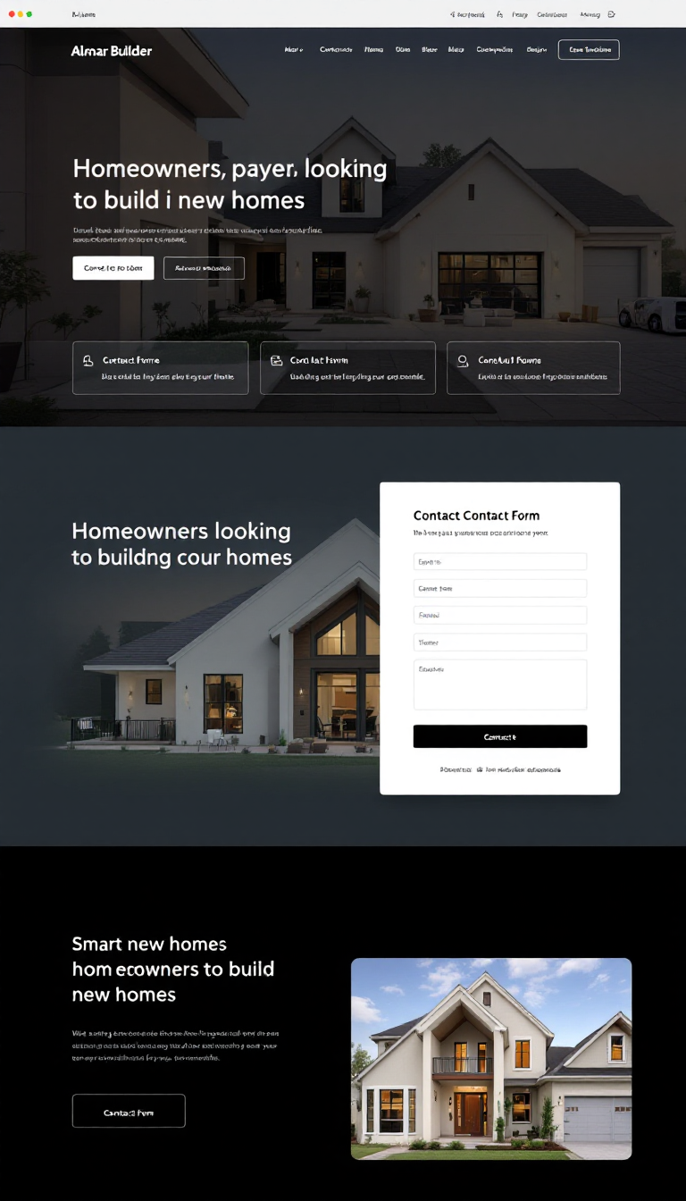 Create a clean, modern one-page website for Almar Builder that targets homeowners looking to build new homes. The design should be minimalistic with a visually appealing layout, featuring a clear contact form.