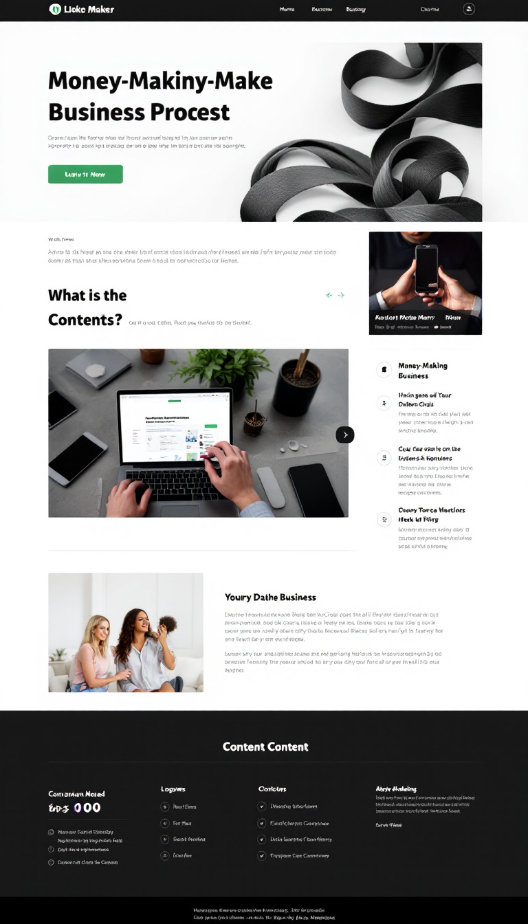 Create a one-page blogging website with a sleek black and grey theme focused on money-making business content. The design should be simple and clean, emphasizing readability and user engagement.