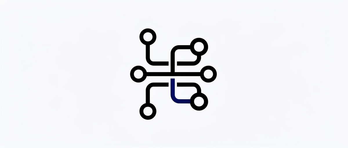 Minimal flat logo mark: Logo of a data cabling and network partner company. Simple geometric vector style, at most two colors, plain light background, no text clutter.