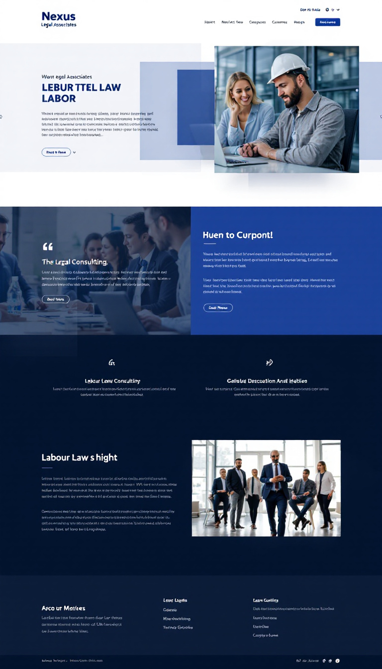 Create a simple and clean one-page website for Nexus Legal Associates, a Gujarat-based company offering services in labor law consulting, registrations, audits, statutory compliance, remittances, and liaising. Emphasize professionalism and clarity in design.